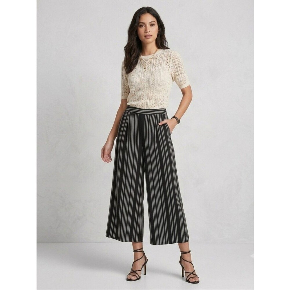 NEW A New Day Striped Crepe Crop Length Wide Leg Pants in Black/White Size Small